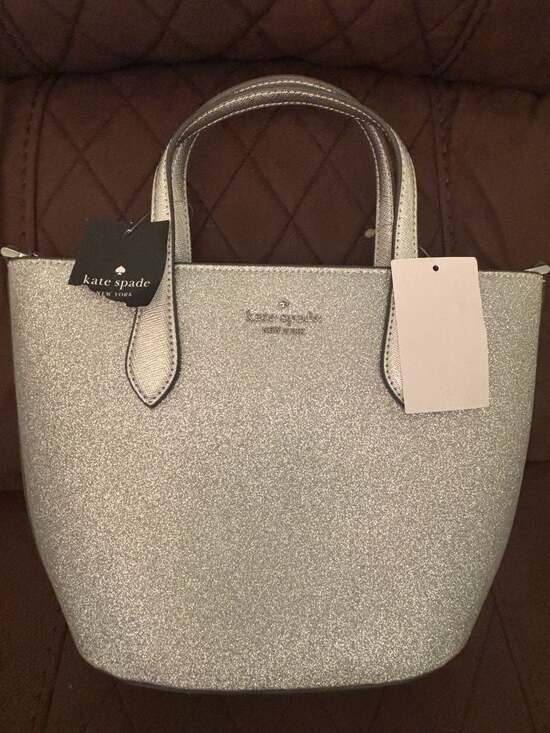 Kate Spade New York Handbags - Kate Spade New York Glimmer Small Zip Satchel in Silver Glitter